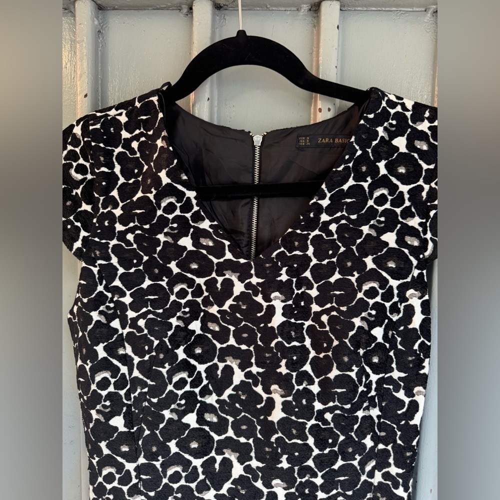 Zara Black and White Leopard Print Dress, Size S - Picture 10 of 14